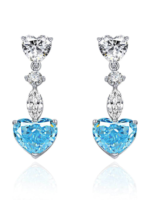 Sea blue [e 1674] 925 Sterling Silver High Carbon Diamond Heart Luxury Earring